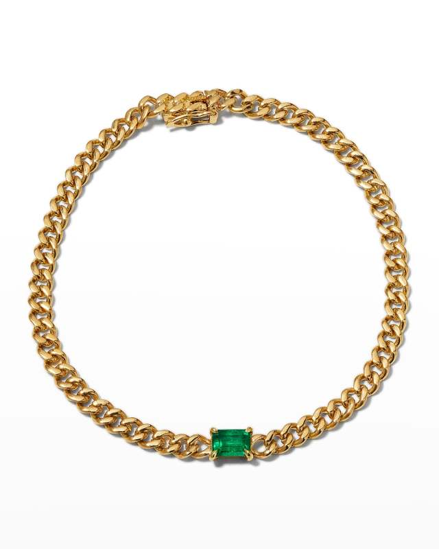 Cuban Link Bracelet with Colombian Emerald